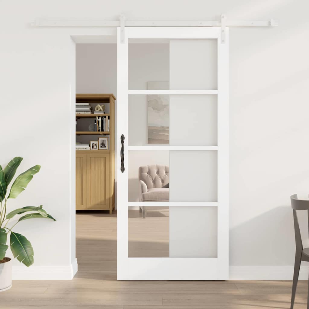 Novaro Csúszó ajtó ORKDAL Fehér 93 x 211 cm Tömör fenyőfa és üveg