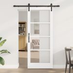 Novaro Csúszó ajtó ORKDAL Fehér 83 x 202 cm Tömör fenyőfa és üveg