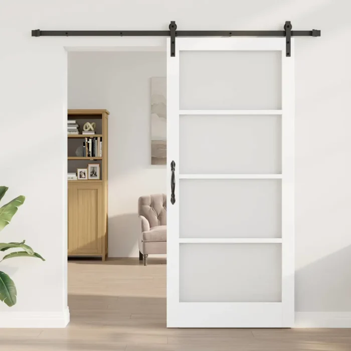 Novaro Csúszó ajtó ORKDAL Fehér 93 x 211 cm Tömör fenyőfa és üveg