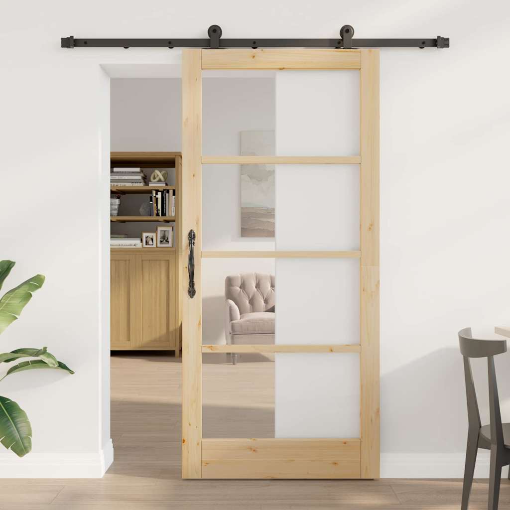Novaro Csúszó ajtó ORKDAL 93 x 202 cm Tömör fenyőfa és üveg