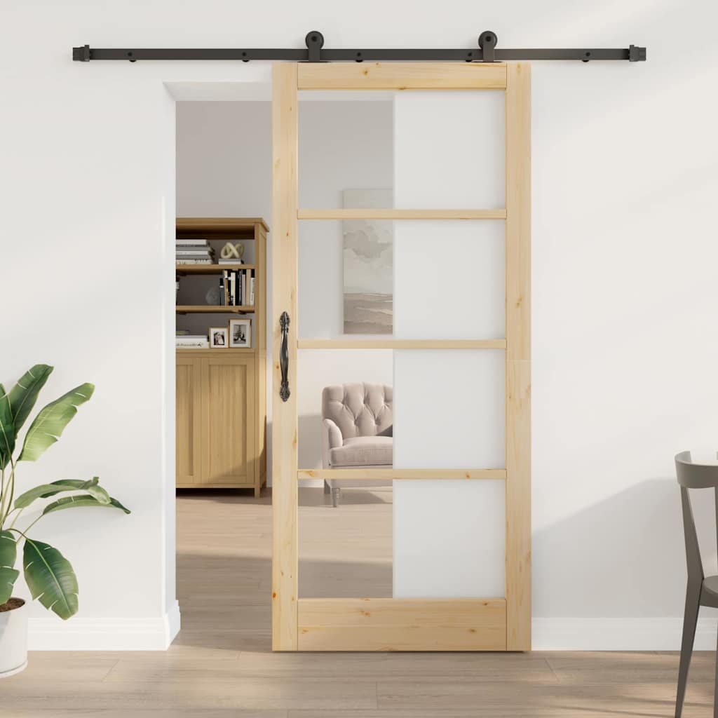 Novaro Csúszó ajtó ORKDAL 93 x 211 cm Tömör fenyőfa és üveg
