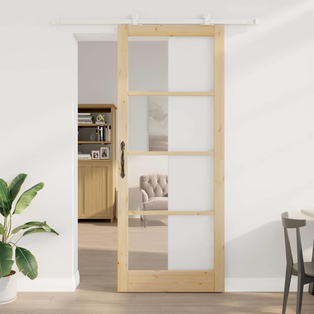 Novaro Csúszó ajtó ORKDAL 93 x 232 cm Tömör fenyőfa és üveg