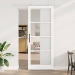 Novaro Csúszó ajtó ORKDAL 93 x 232 cm Tömör fenyőfa és üveg Fehér