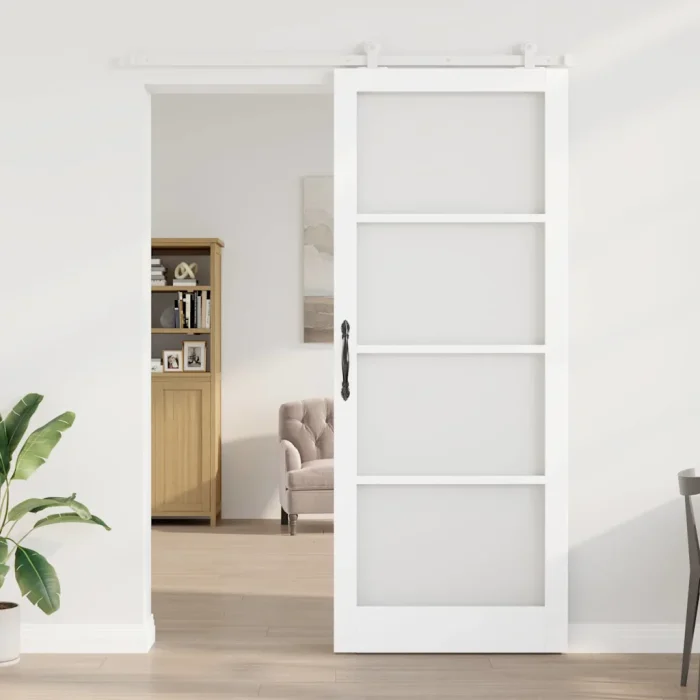 Novaro Csúszó ajtó ORKDAL 93 x 232 cm Tömör fenyőfa és üveg Fehér