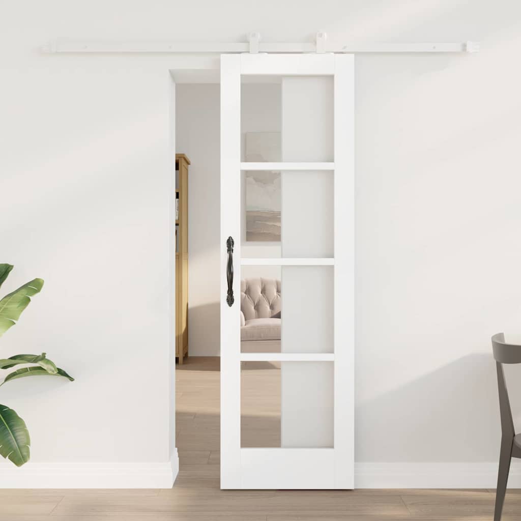 Novaro Csúszó ajtó ORKDAL 61 x 198,5 cm Tömör fenyőfa és üveg Fehér