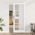 Novaro Csúszó ajtó ORKDAL 83 x 211 cm Tömör fenyőfa és üveg Fehér