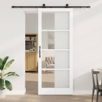 Novaro Csúszó ajtó ORKDAL Fehér 93 x 232 cm Tömör fenyőfa és üveg