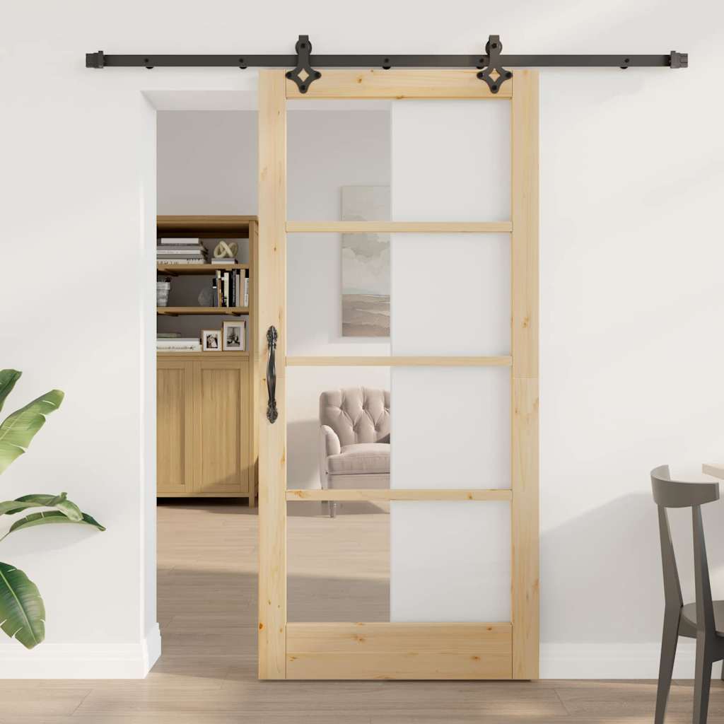 Novaro Csúszó ajtó ORKDAL 93 x 202 cm Tömör fenyőfa és üveg