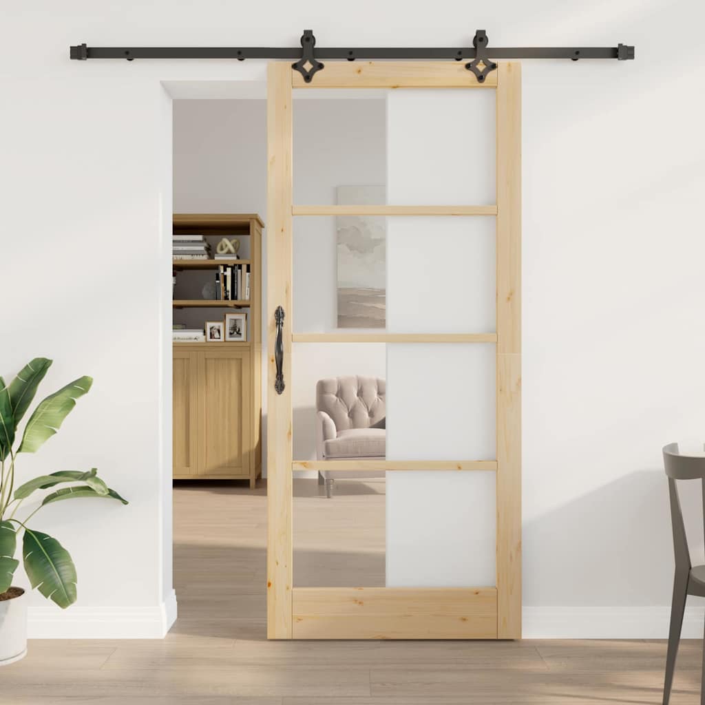 Novaro Csúszó ajtó ORKDAL 93 x 211 cm Tömör fenyőfa és üveg