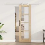 Novaro Csúszó ajtó 61 x 198,5 cm Tömör fenyőfa és üveg Természetes