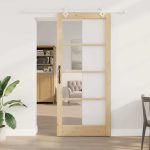 Novaro Csúszó ajtó 93 x 211 cm Tömör fenyőfa és üveg Természetes