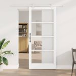 Novaro Csúszó ajtó 93 x 211 cm Tömör fenyőfa és üveg Fehér