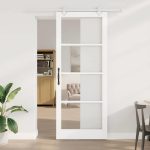 Novaro Csúszó ajtó 93 x 232 cm Tömör fenyőfa és üveg Fehér