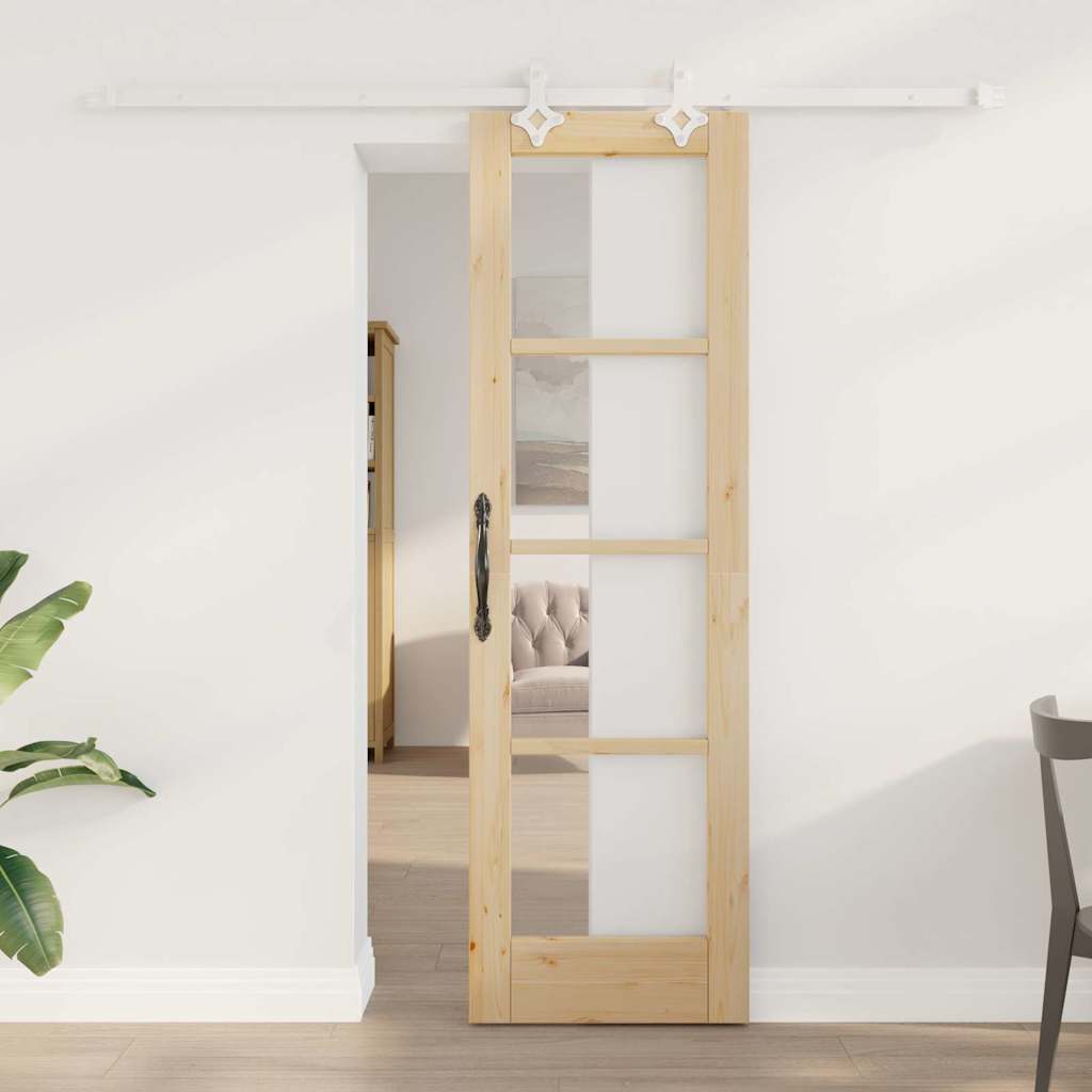 Novaro Csúszó ajtó 61 x 198,5 cm Tömör fenyőfa és üveg Természetes