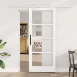 Novaro Csúszó ajtó 83 x 202 cm Tömör fenyőfa és üveg Fehér