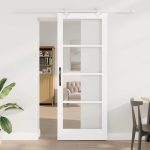 Novaro Csúszó ajtó 83 x 211 cm Tömör fenyőfa és üveg Fehér