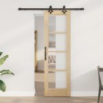 Novaro Csúszó ajtó Természetes 61 x 198,5 cm Tömör fenyőfa és üveg