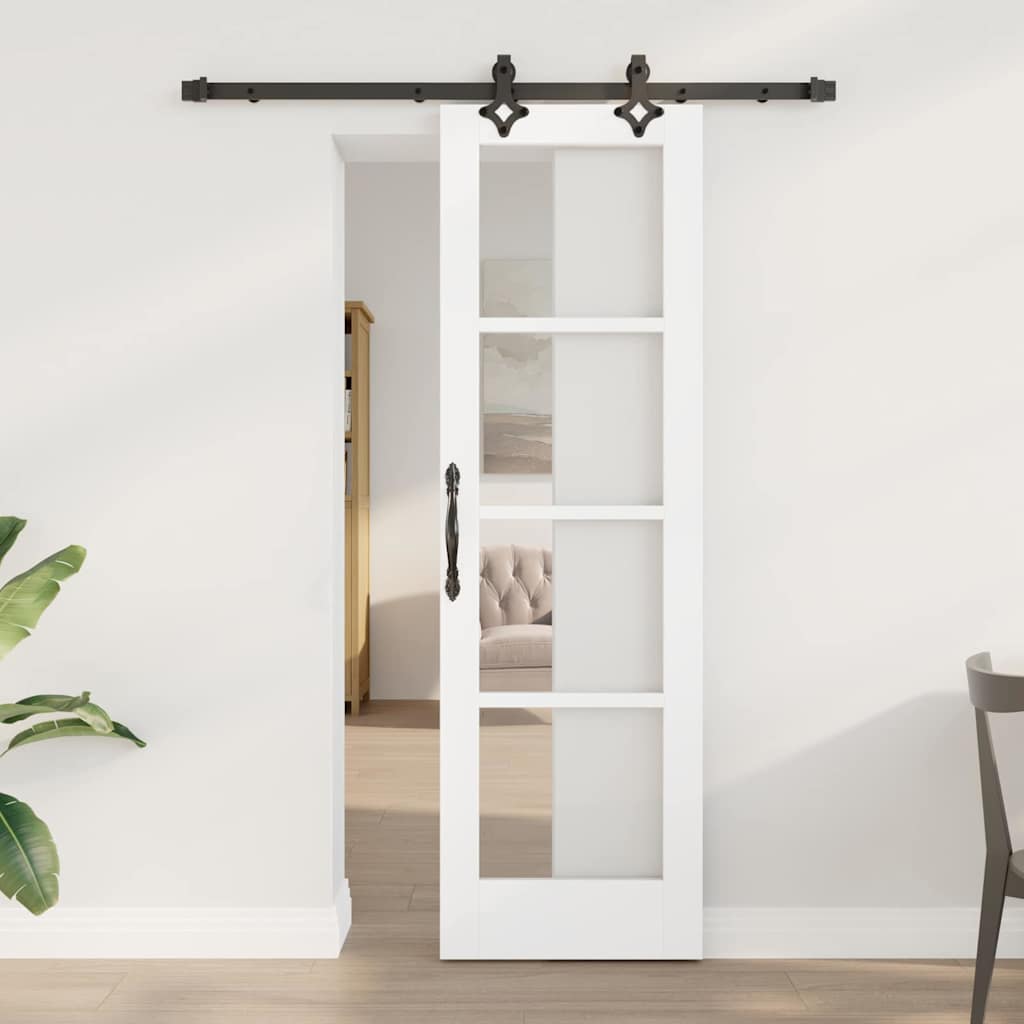 Novaro Csúszó ajtó Fehér 61 x 198,5 cm Tömör fenyőfa és üveg