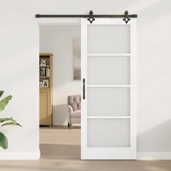Novaro Csúszó ajtó Fehér 83 x 211 cm Tömör fenyőfa és üveg