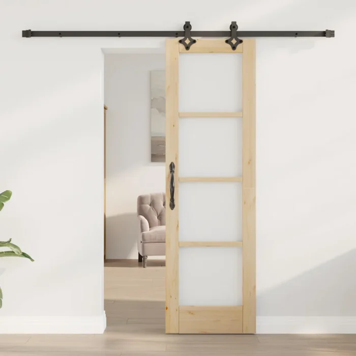 Novaro Csúszó ajtó Természetes 61 x 198,5 cm Tömör fenyőfa és üveg