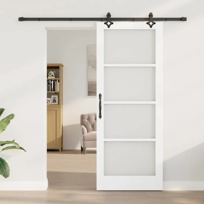Novaro Csúszó ajtó Fehér 83 x 211 cm Tömör fenyőfa és üveg
