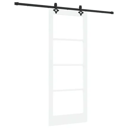 Novaro Csúszó ajtó Fehér 83 x 211 cm Tömör fenyőfa és üveg
