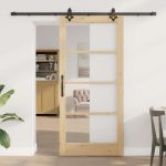 Novaro Csúszó ajtó Természetes 93 x 202 cm Tömör fenyőfa és üveg