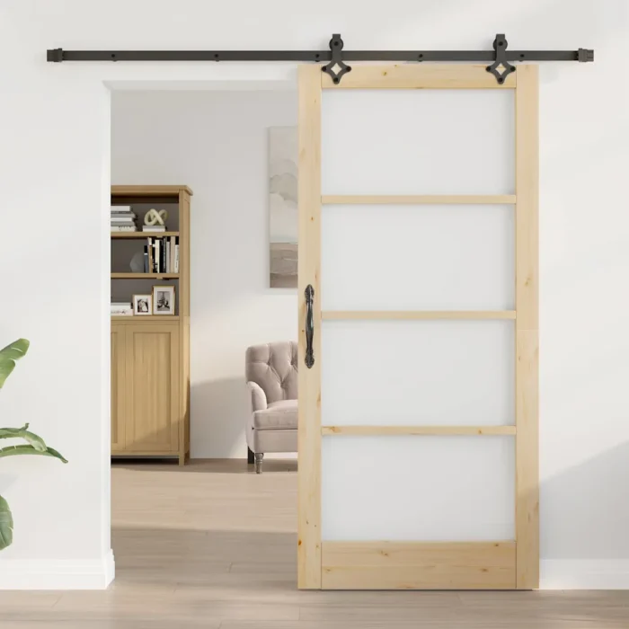 Novaro Csúszó ajtó Természetes 93 x 202 cm Tömör fenyőfa és üveg