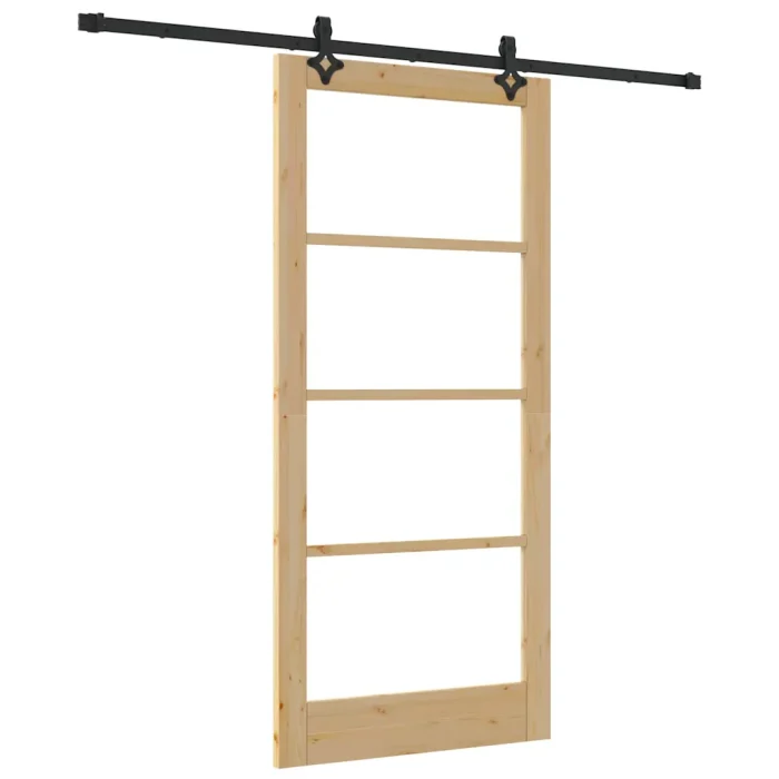 Novaro Csúszó ajtó Természetes 93 x 202 cm Tömör fenyőfa és üveg