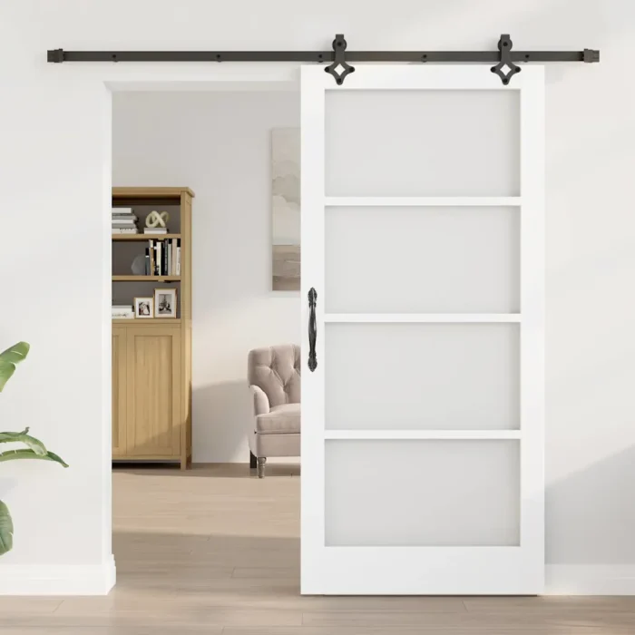 Novaro Csúszó ajtó Fehér 93 x 202 cm Tömör fenyőfa és üveg