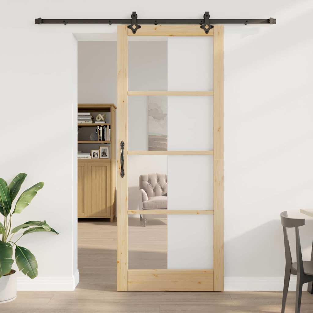 Novaro Csúszó ajtó Természetes 93 x 232 cm Tömör fenyőfa és üveg