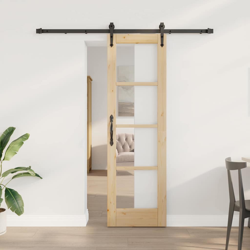 Novaro Csúszó ajtó 61 x 198,5 cm Tömör fenyőfa és üveg Természetes