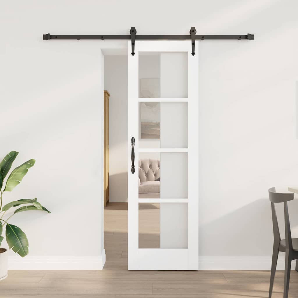 Novaro Csúszó ajtó 61 x 198,5 cm Tömör fenyőfa és üveg Fehér