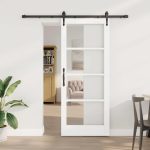 Novaro Csúszó ajtó 83 x 202 cm Tömör fenyőfa és üveg Fehér
