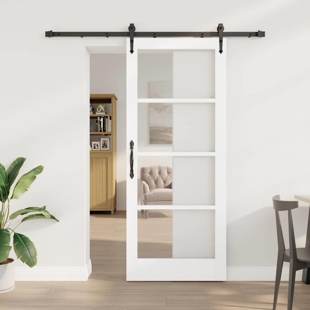 Novaro Csúszó ajtó 83 x 202 cm Tömör fenyőfa és üveg Fehér