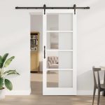Novaro Csúszó ajtó 83 x 211 cm Tömör fenyőfa és üveg Fehér