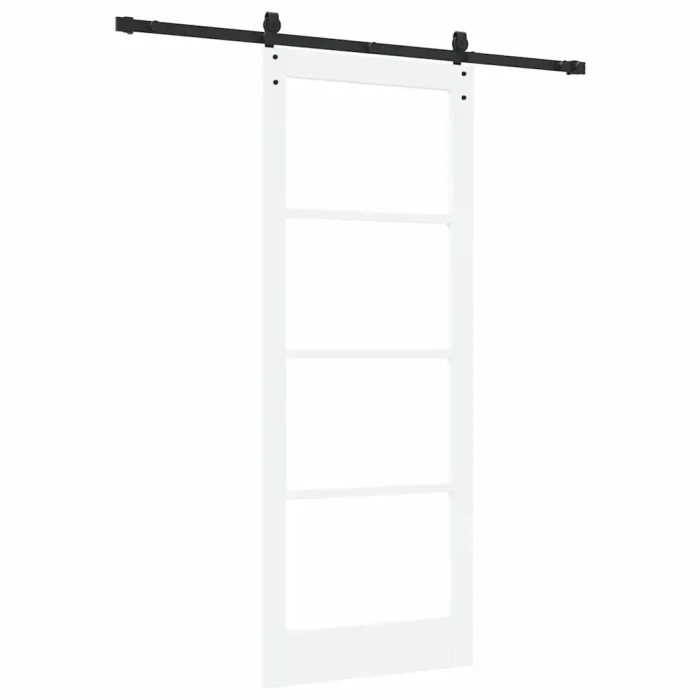 Novaro Csúszó ajtó 83 x 211 cm Tömör fenyőfa és üveg Fehér