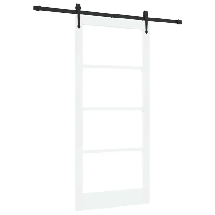 Novaro Csúszó ajtó 93 x 202 cm Tömör fenyőfa és üveg Fehér
