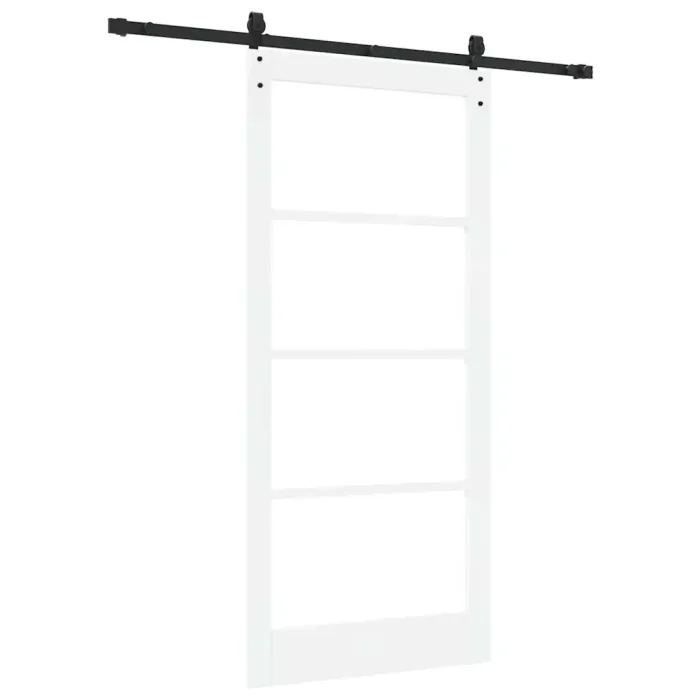 Novaro Csúszó ajtó 93 x 202 cm Tömör fenyőfa és üveg Fehér