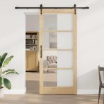 Novaro Csúszó ajtó 93 x 211 cm Tömör fenyőfa és üveg Természetes