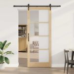 Novaro Csúszó ajtó 93 x 232 cm Tömör fenyőfa és üveg Természetes