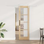 Novaro Csúszó ajtó 61 x 198,5 cm Tömör fenyőfa és üveg Természetes