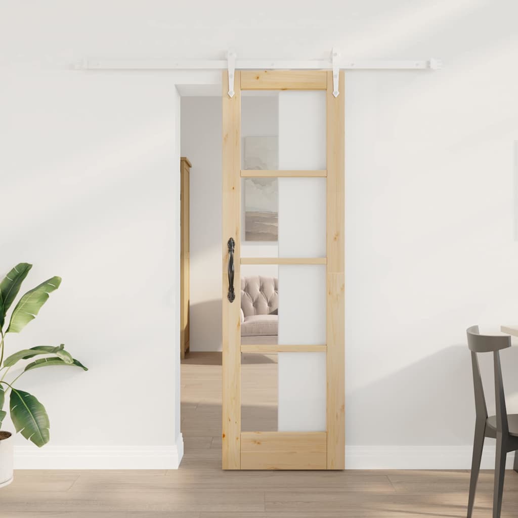 Novaro Csúszó ajtó 61 x 198,5 cm Tömör fenyőfa és üveg Természetes
