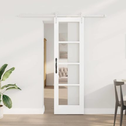 Novaro Csúszó ajtó 61 x 198,5 cm Tömör fenyőfa és üveg Fehér