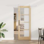 Novaro Csúszó ajtó 73,5 x 198,5 cm Tömör fenyőfa és üveg Természetes