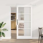 Novaro Csúszó ajtó 93 x 202 cm Tömör fenyőfa és üveg Fehér