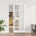 Novaro Csúszó ajtó 93 x 232 cm Tömör fenyőfa és üveg Fehér