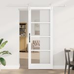 Novaro Csúszó ajtó 83 x 211 cm Tömör fenyőfa és üveg Fehér