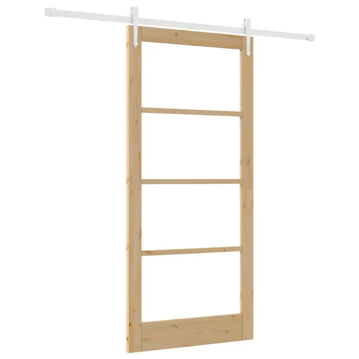 Novaro Csúszó ajtó 93 x 202 cm Tömör fenyőfa és üveg Természetes