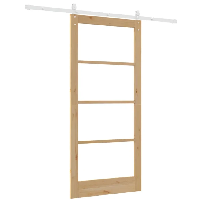 Novaro Csúszó ajtó 93 x 202 cm Tömör fenyőfa és üveg Természetes